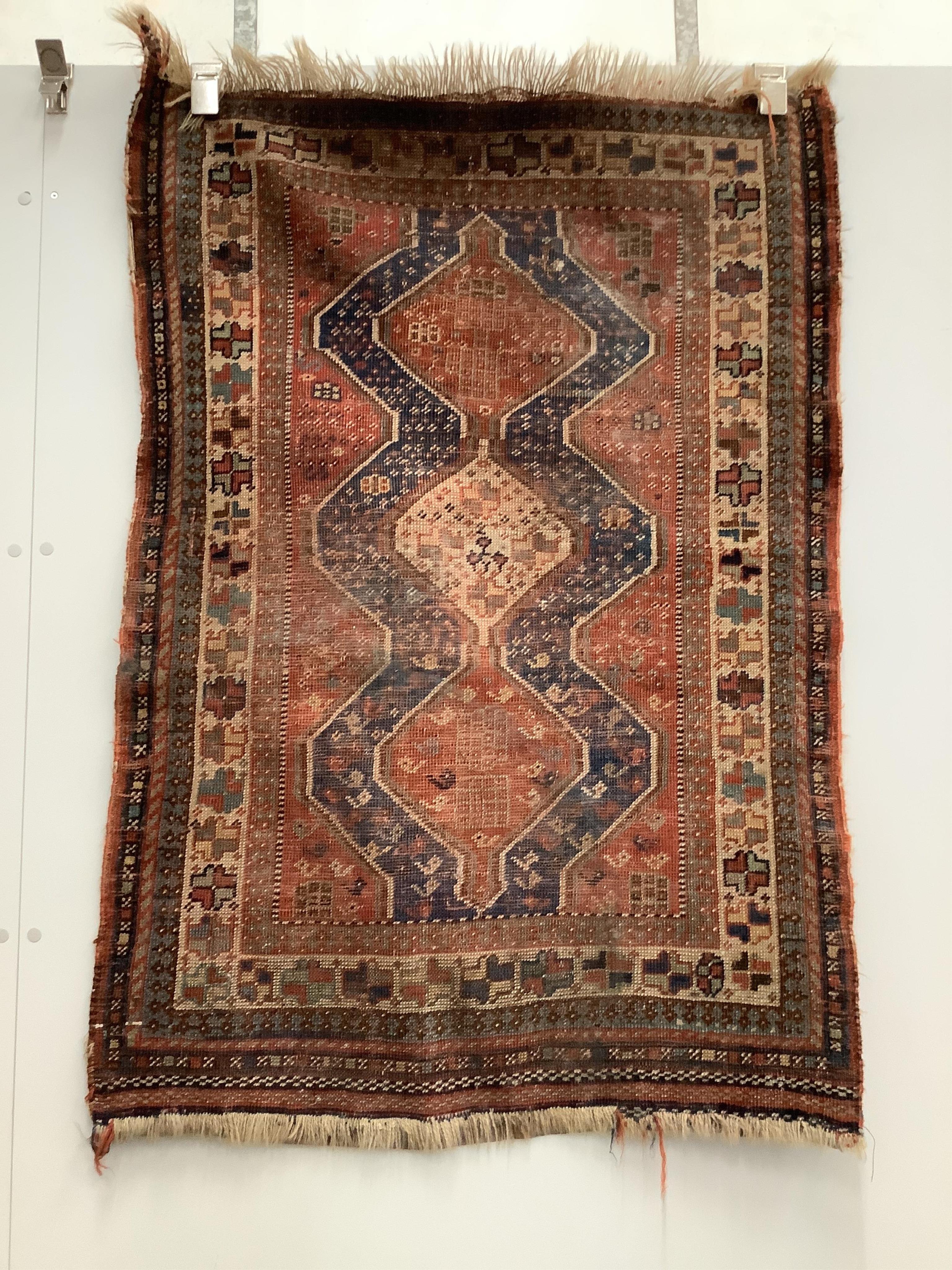 Three assorted Caucasian/ Bokhara rugs, largest 150 x 134cm. Condition - fair